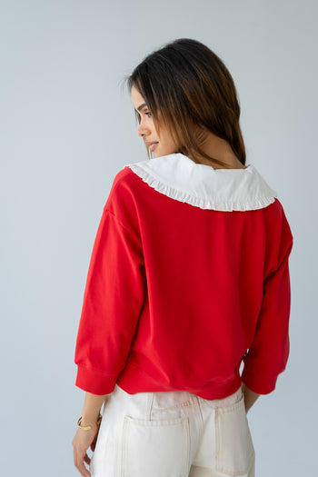 Eddie Collared Sweatshirt in Red - FINAL SALE