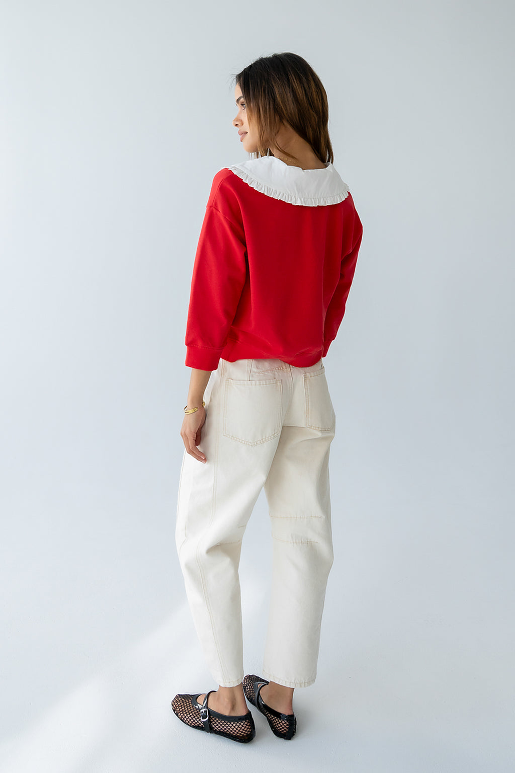 Kinsey Embroidered Barrel Jeans in Beige