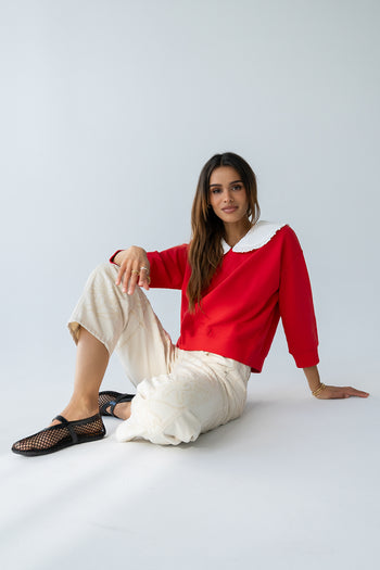 Eddie Collared Sweatshirt in Red - FINAL SALE