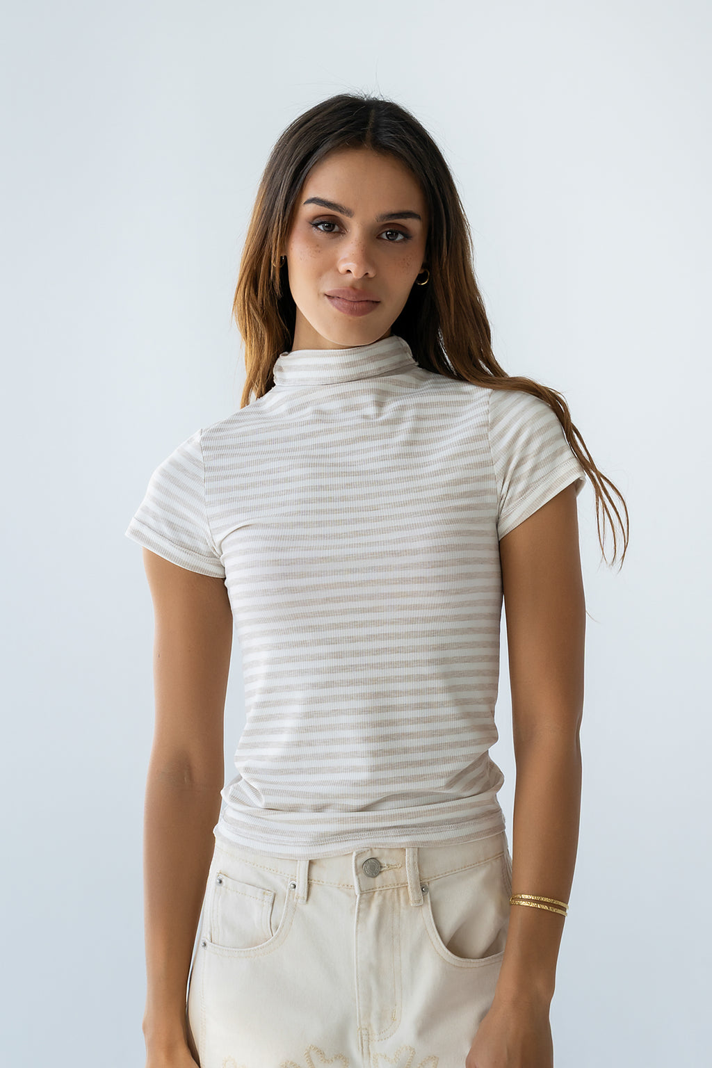 Lennon Striped Top in Oatmeal