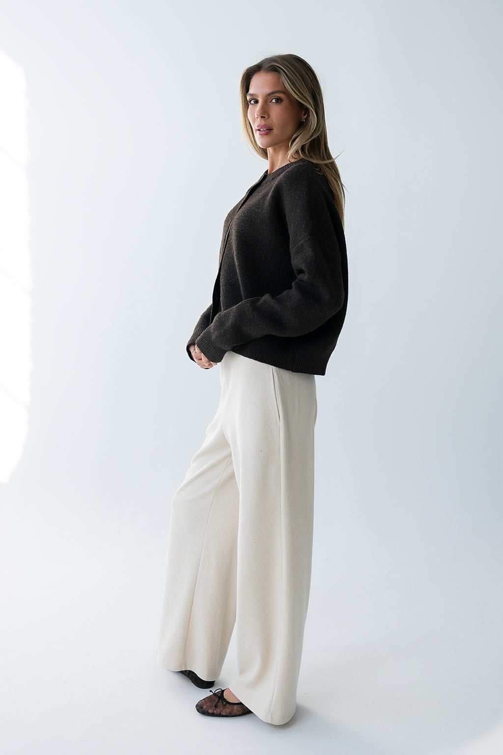 Ronda Ribbed Wide Leg Pants in Oatmeal