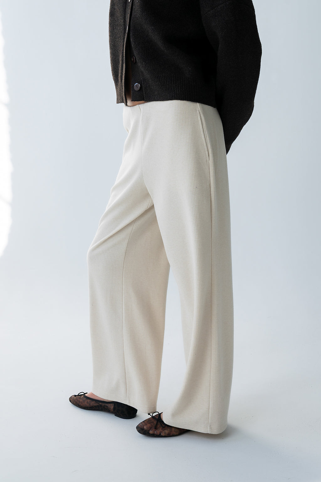 Ronda Ribbed Wide Leg Pants in Oatmeal