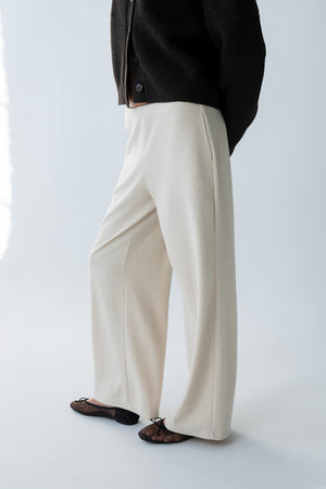 Ronda Ribbed Wide Leg Pants in Oatmeal