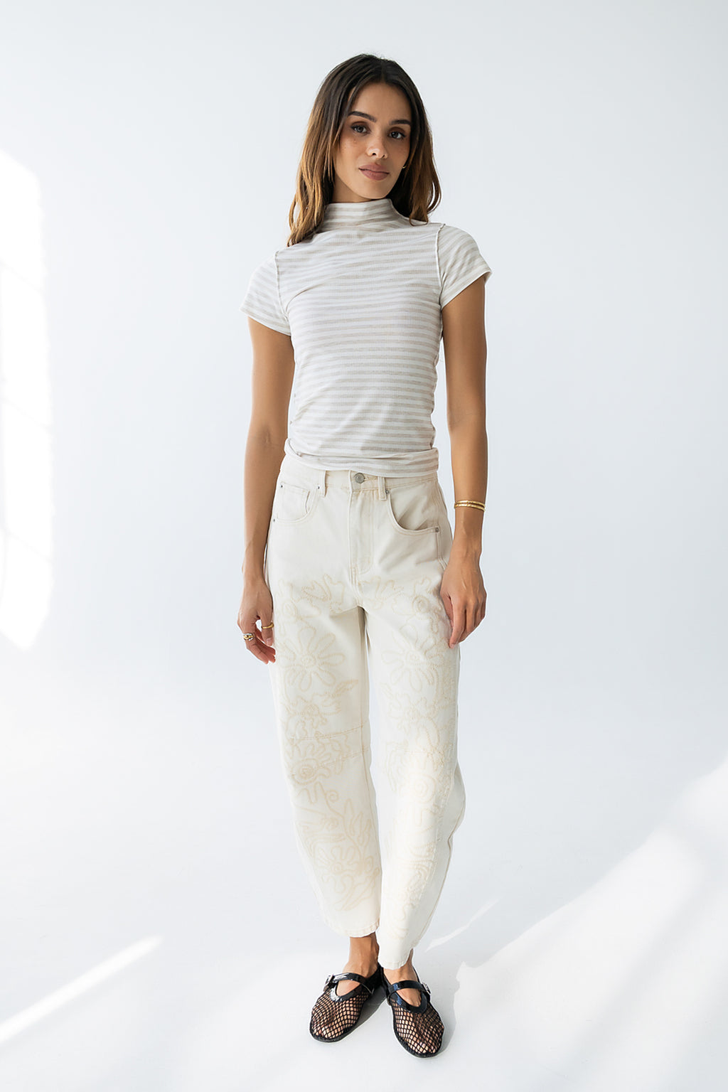 Lennon Striped Top in Oatmeal