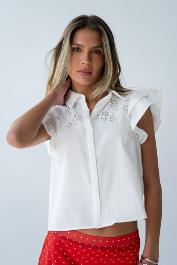 Henry Embroidered Blouse in Off White