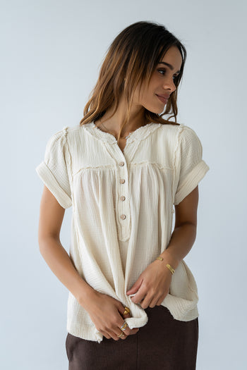 Giana Henley Blouse - FINAL SALE