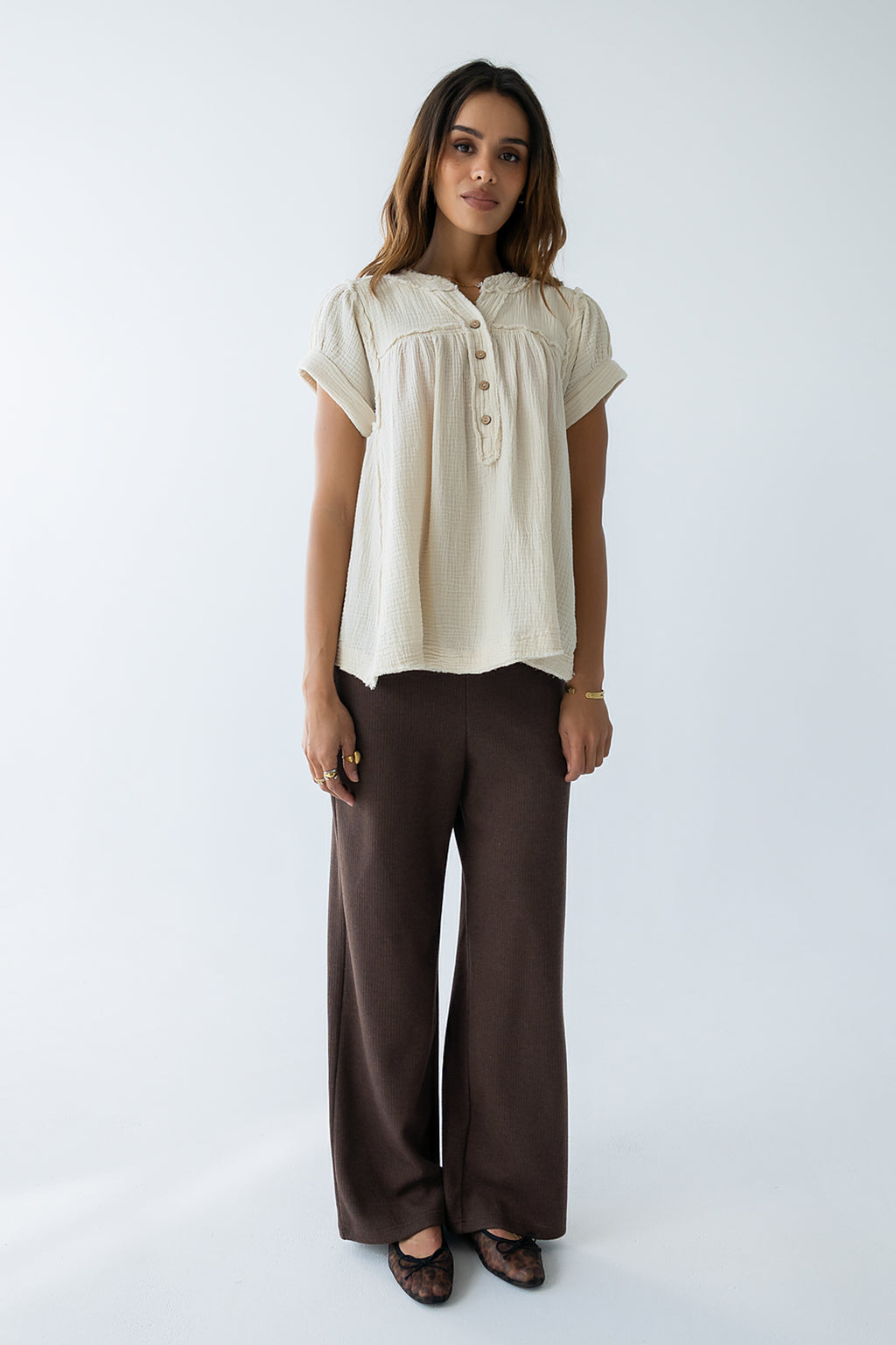 Giana Henley Blouse - FINAL SALE