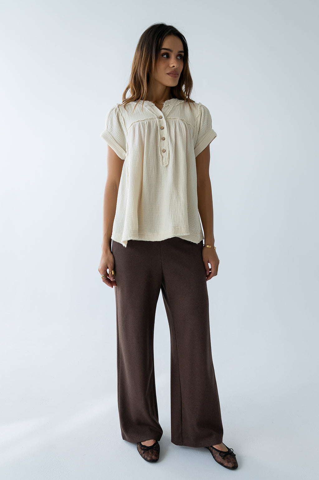 Giana Henley Blouse - FINAL SALE