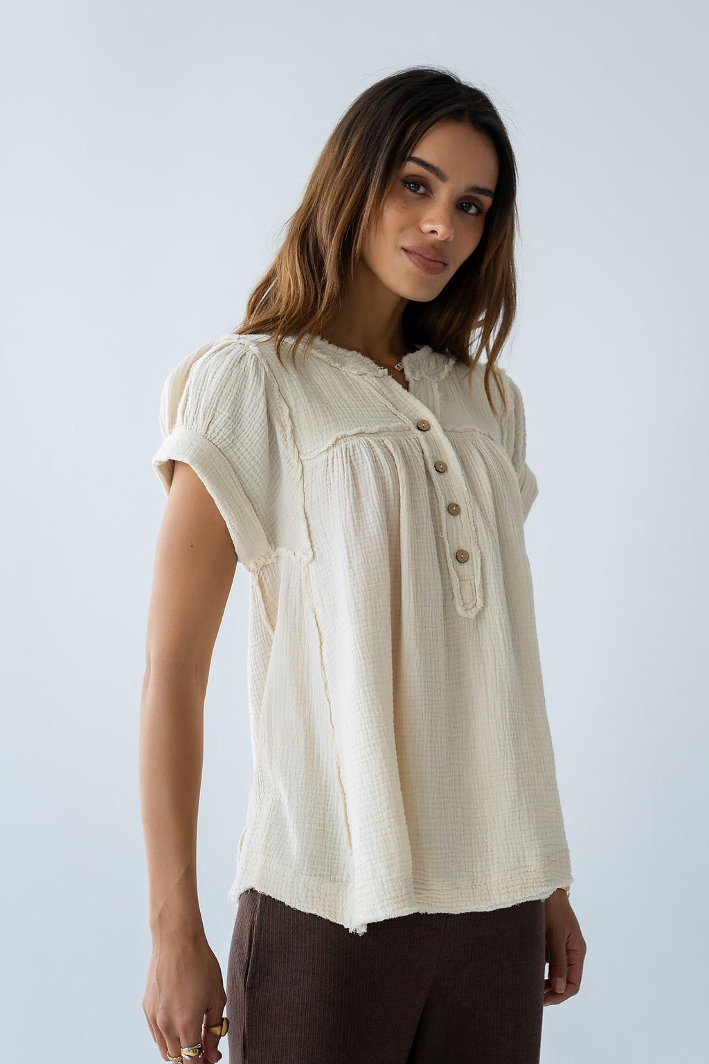 Giana Henley Blouse - FINAL SALE