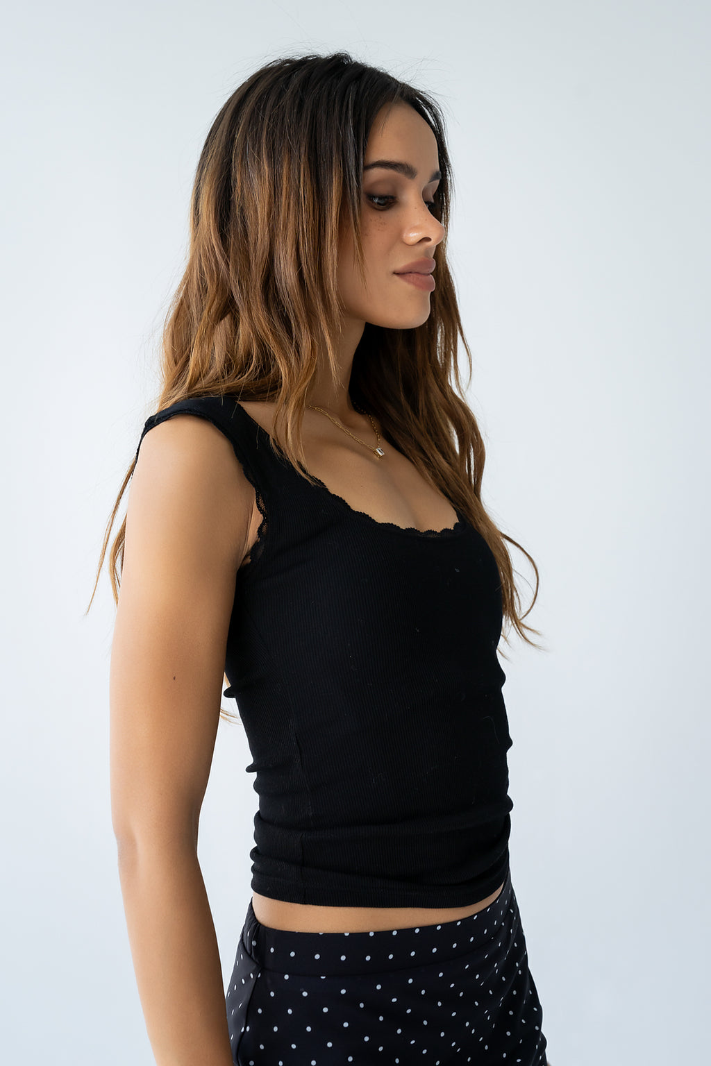 Sawyer Lace Trim Tank Top in Black