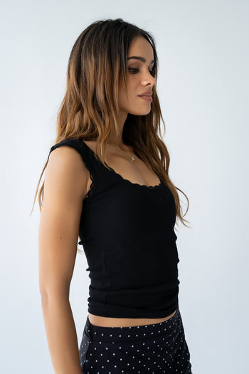 Sawyer Lace Trim Tank Top in Black