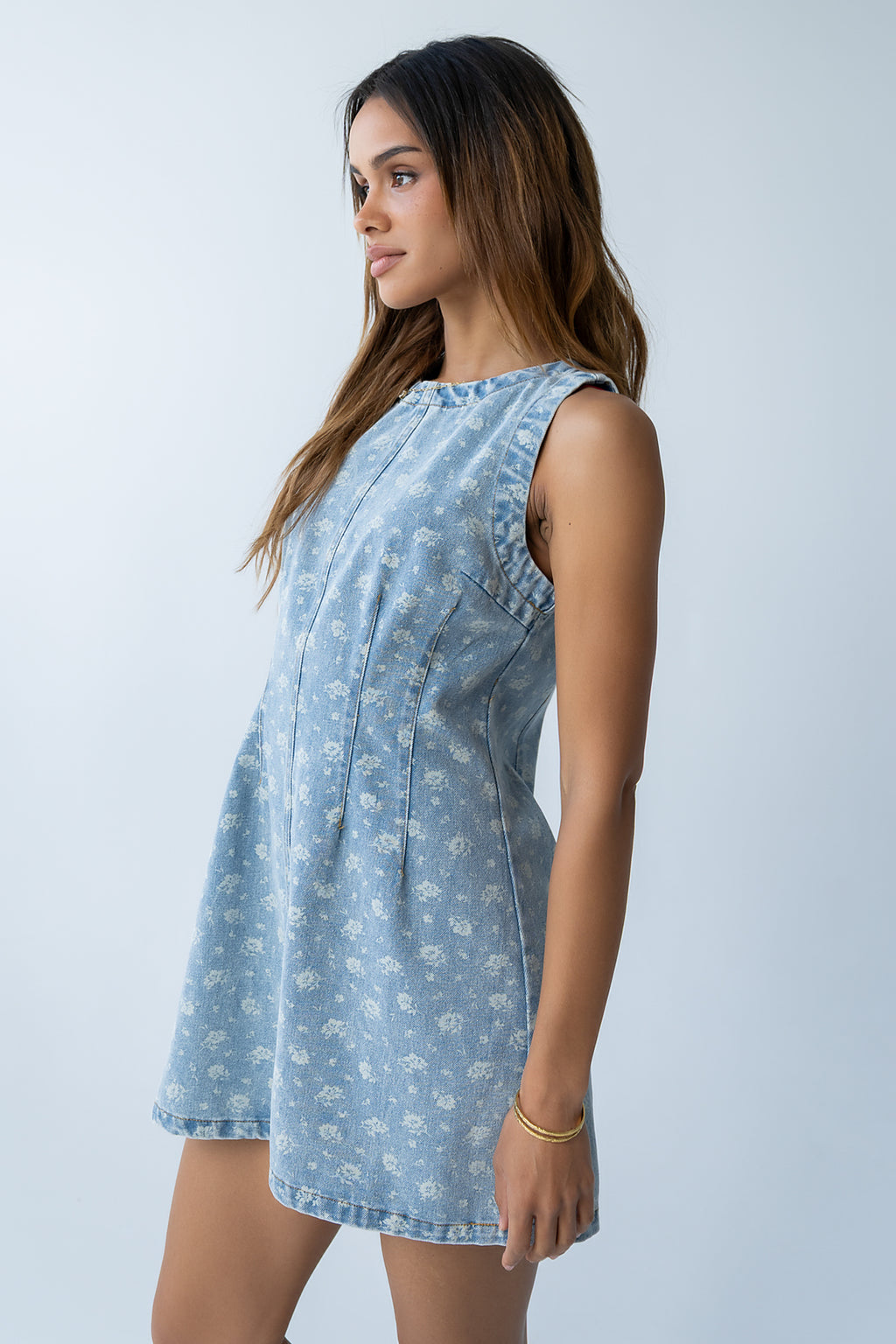 Elizabeth Floral Denim Mini Dress L / Denim