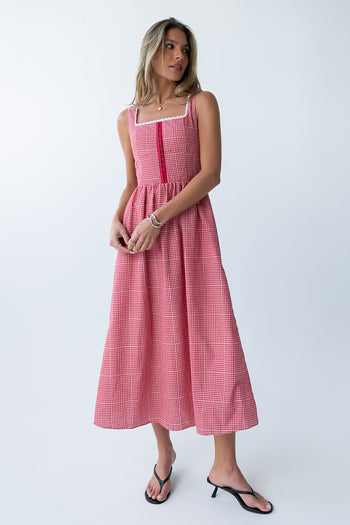 pink plaid midi dress Kenzy Plaid Midi Dress