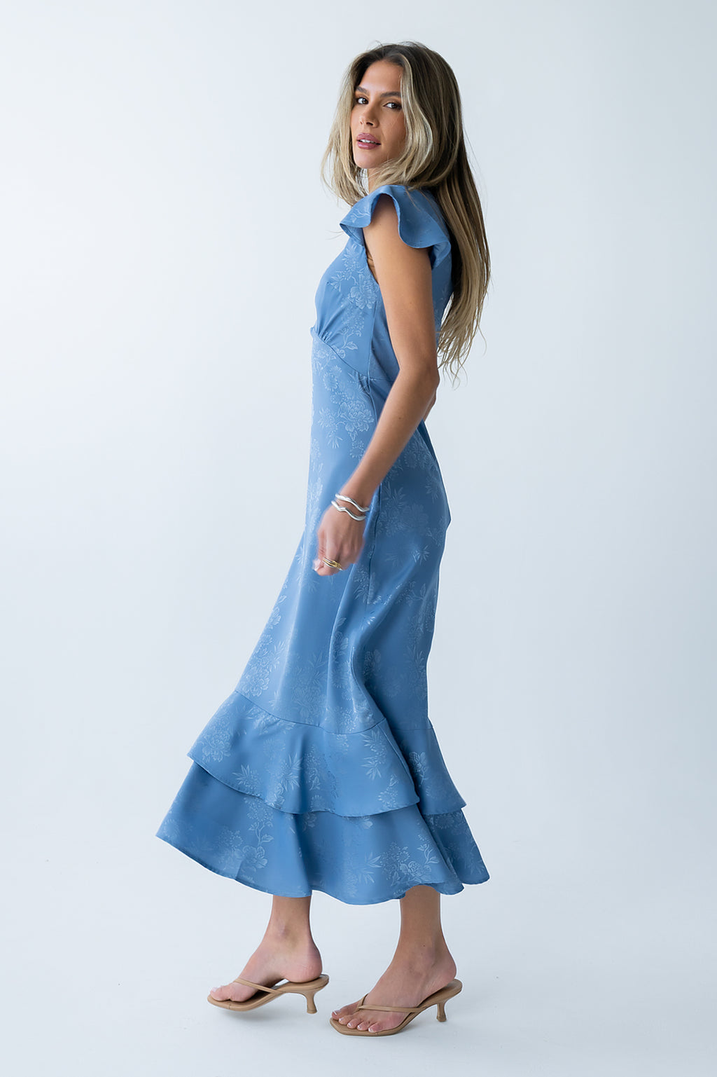 blue formal dress floral Blue Multi Scallop Cutout Floral Lace Dress – SSYS main image 0