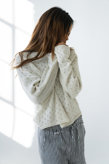 Margot Pointelle Sweater in Heather White - FINAL SALE
