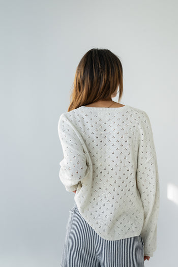 Margot Pointelle Sweater in Heather White - FINAL SALE