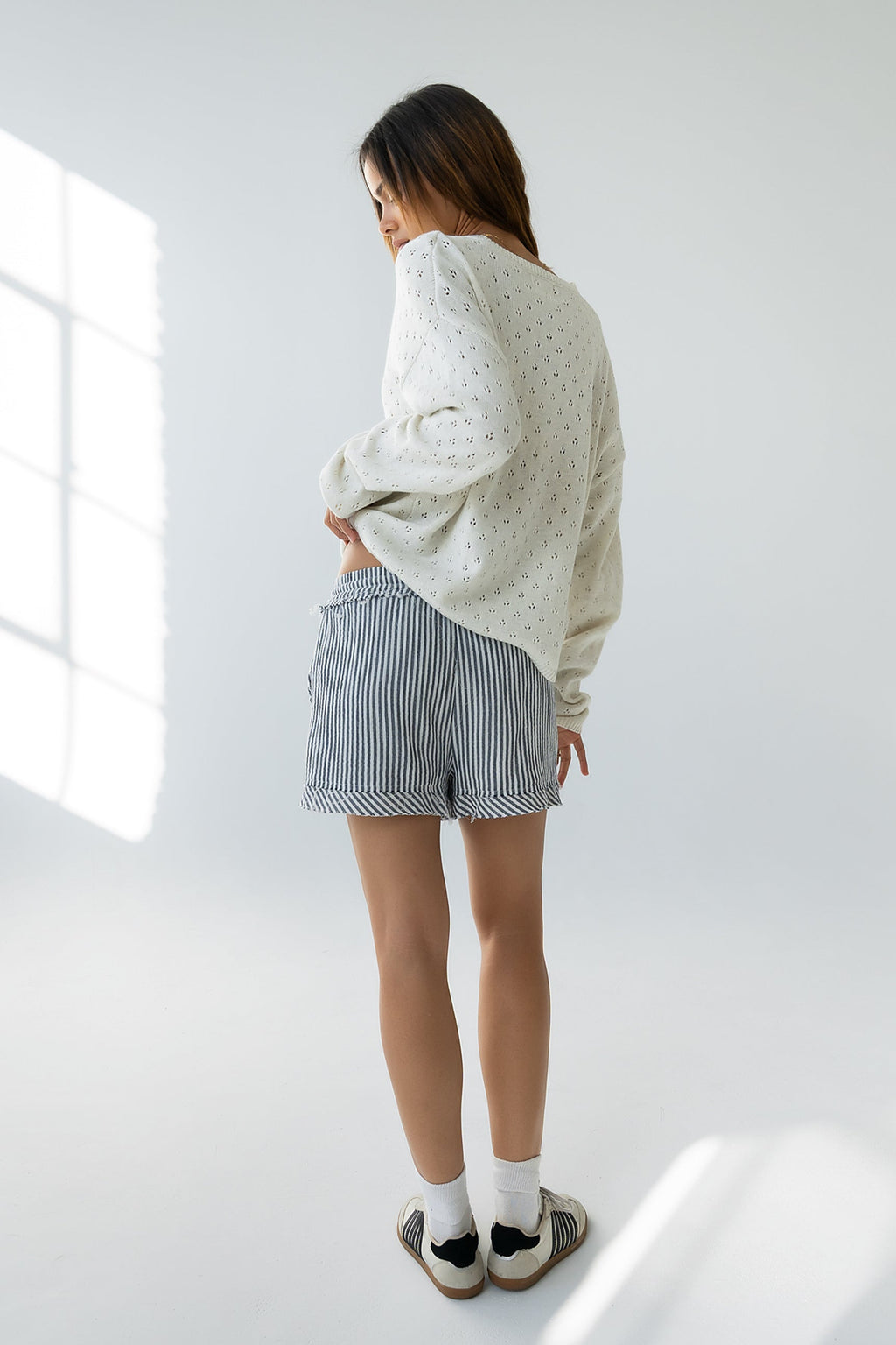 Margot Pointelle Sweater in Heather White - FINAL SALE