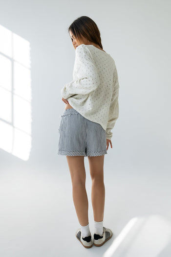 Margot Pointelle Sweater in Heather White - FINAL SALE
