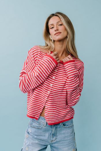 Miriam Striped Cardigan in Pink