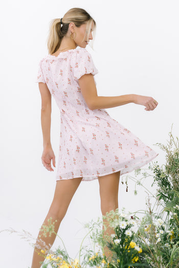 Harvey Floral Mini Dress in Pink