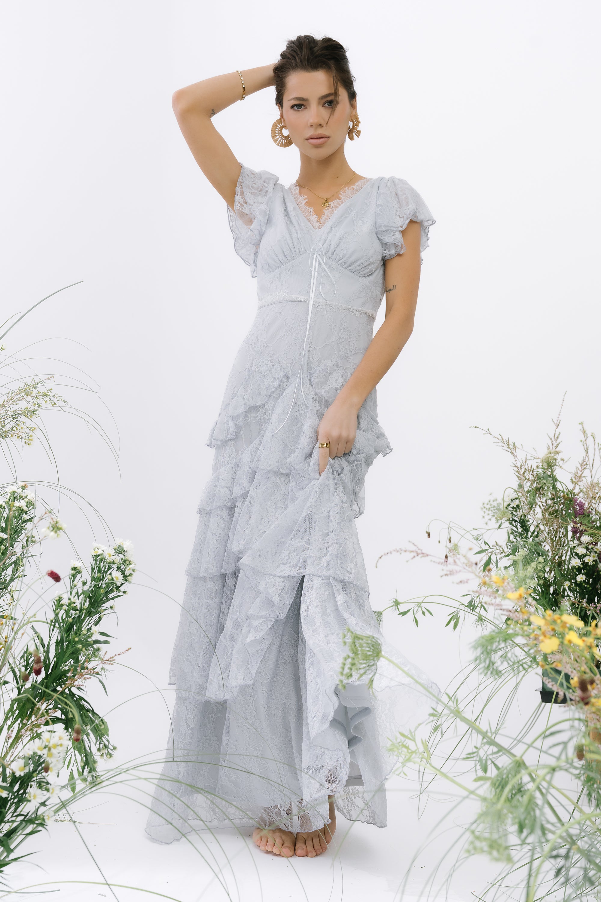 lace maxi dress Baltic Born Womens Summerlin Top | Blue and corset bodice add a touch of romance to this statement piece Stunning Lace Maxi Dress -
