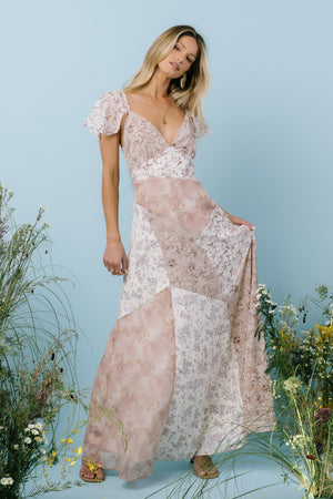patchwork maxi dress Long Sleeve Small Your Style Niki Patchwork Embroidered Maxi Dress