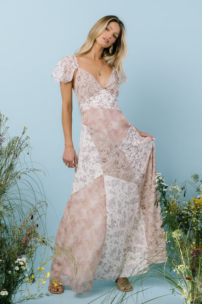 rahi confetti patchwork maxi dress Zola in Ivory ivory satin shoes The Isabella Patchwork Maxi Formal Dress Korean Style Size:AU 5 (M6 / W8)