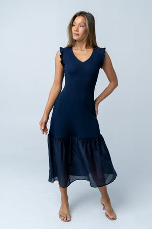 Lara Ribbed Midi Dress in Navy Lara Ribbed Midi Dress in Navy
