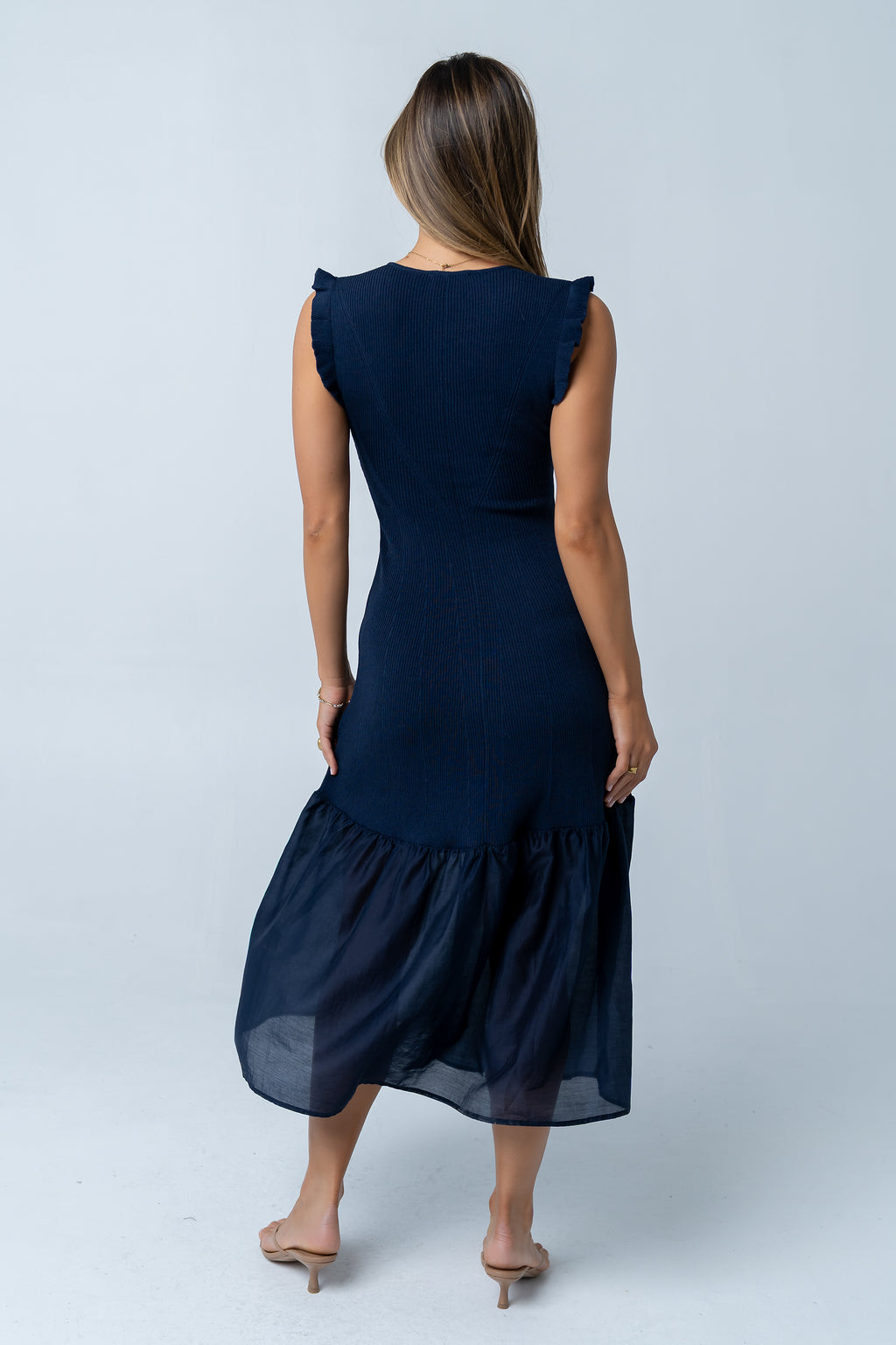 Lara Ribbed Midi Dress in Navy L / Navy