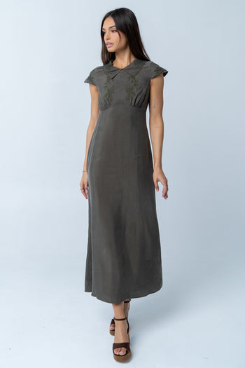 Tammy Embroidered Maxi Dress in Olive