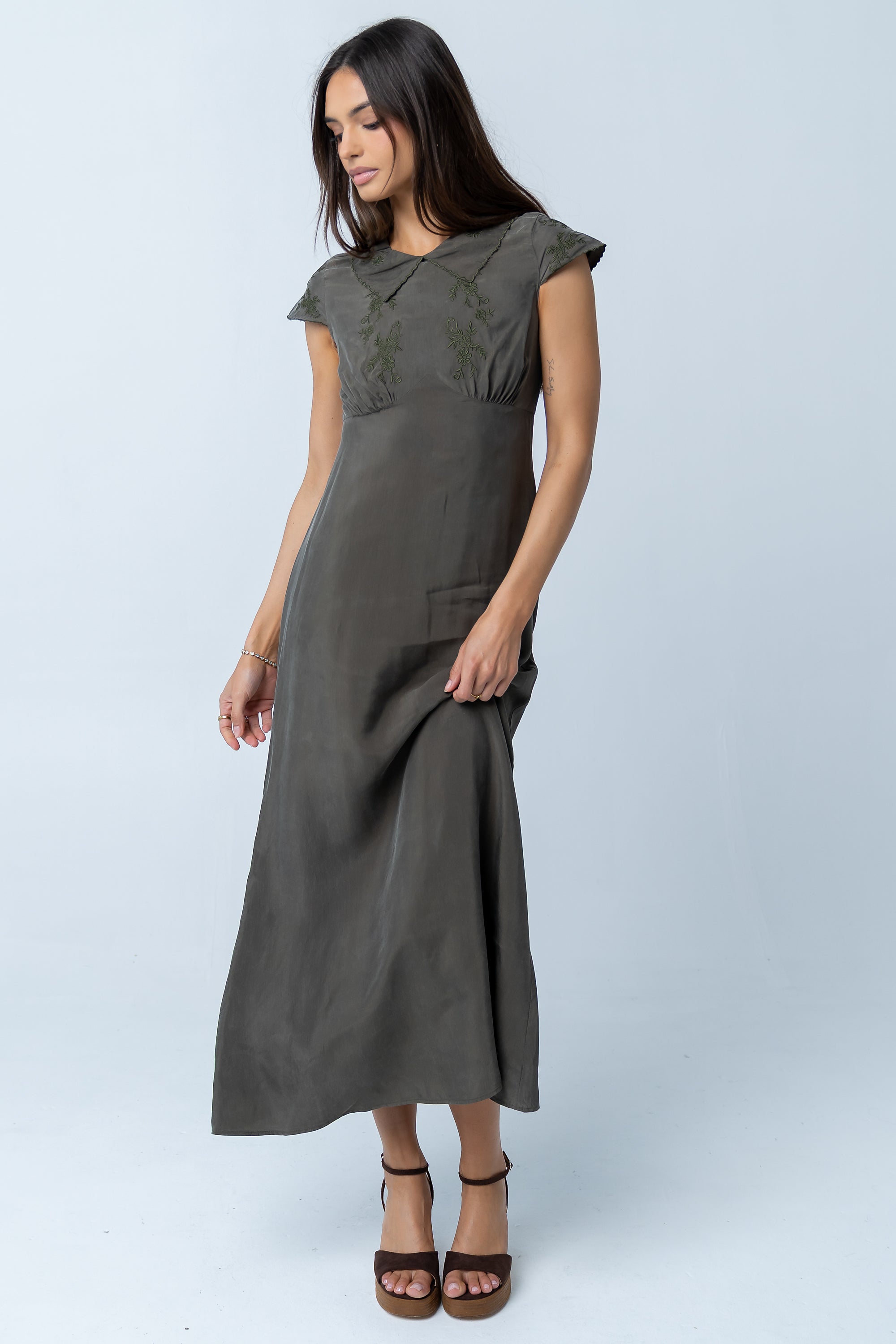Tammy Embroidered Maxi Dress in Olive Tammy Embroidered Maxi Dress in Olive