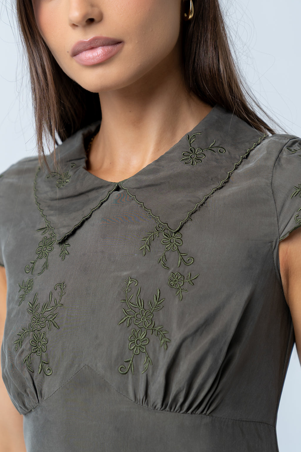 Tammy Embroidered Maxi Dress in Olive