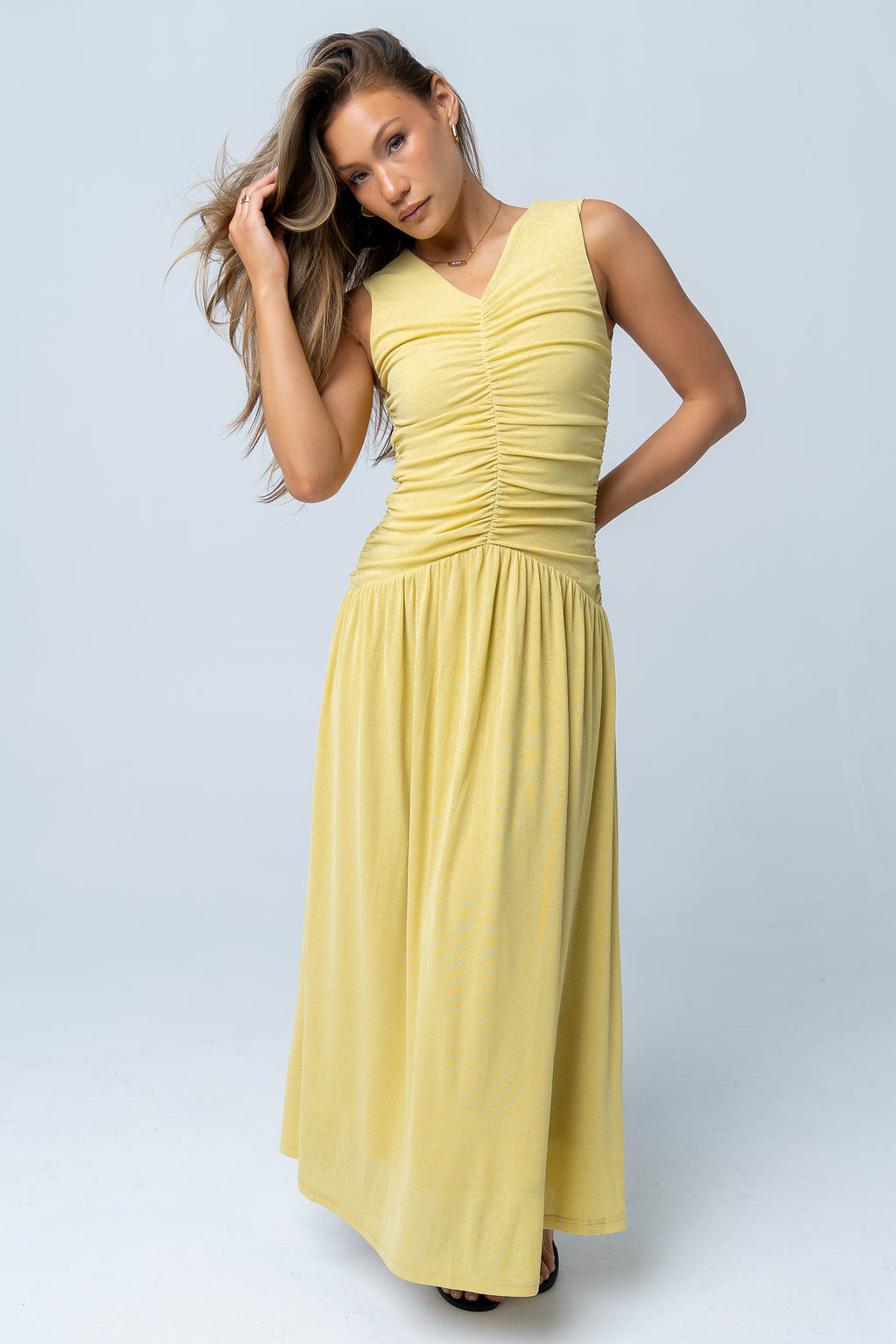 Kandi Ruched Maxi Dress in Yellow