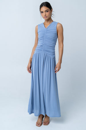böhme Kandi Ruched Maxi Dress in Blue