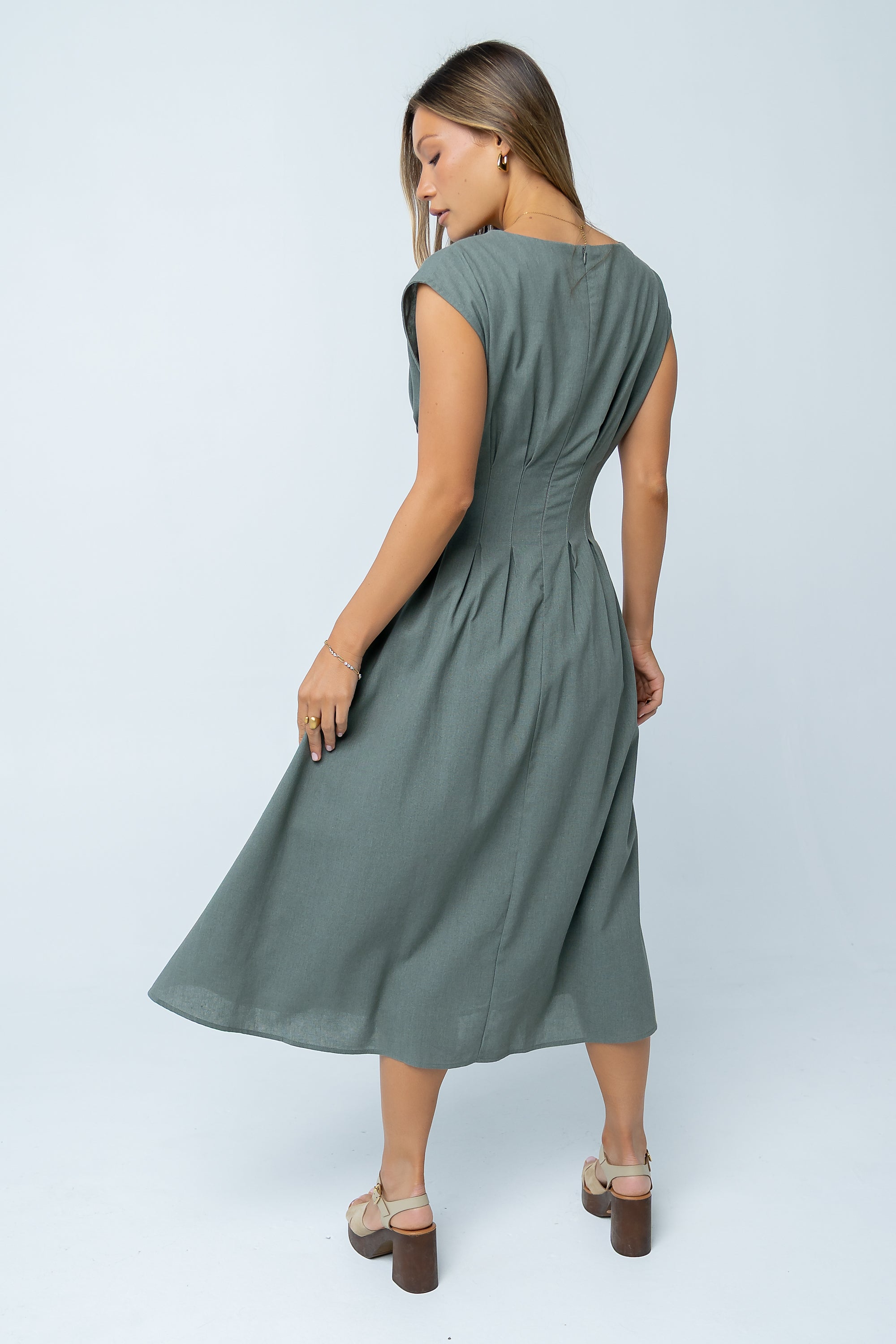 chinese dress ladies Matilda Pleated Maxi Dress in Olive