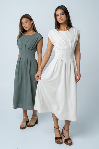 Matilda Pleated Maxi Dress in Oatmeal