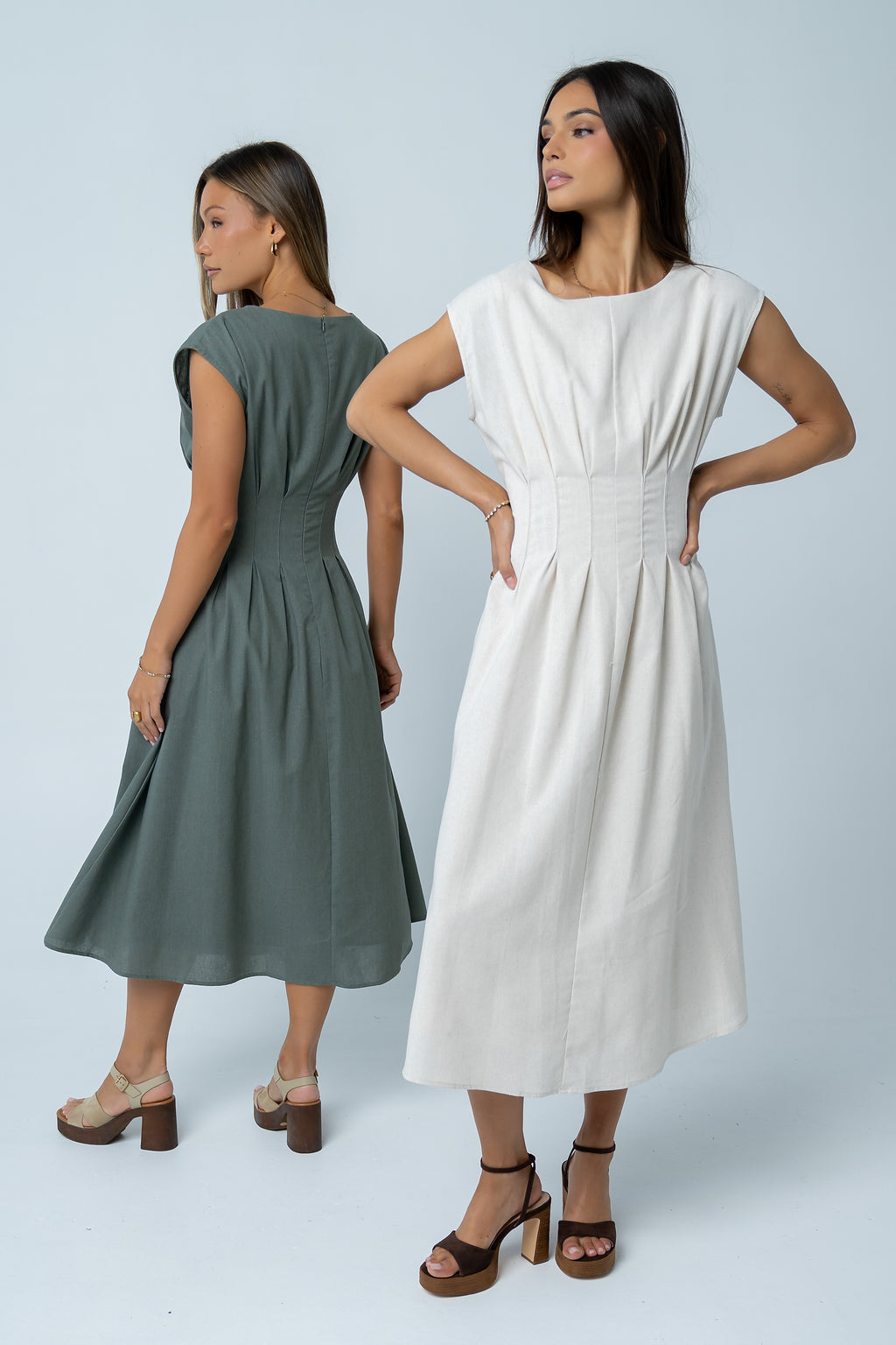 Matilda Pleated Maxi Dress in Olive