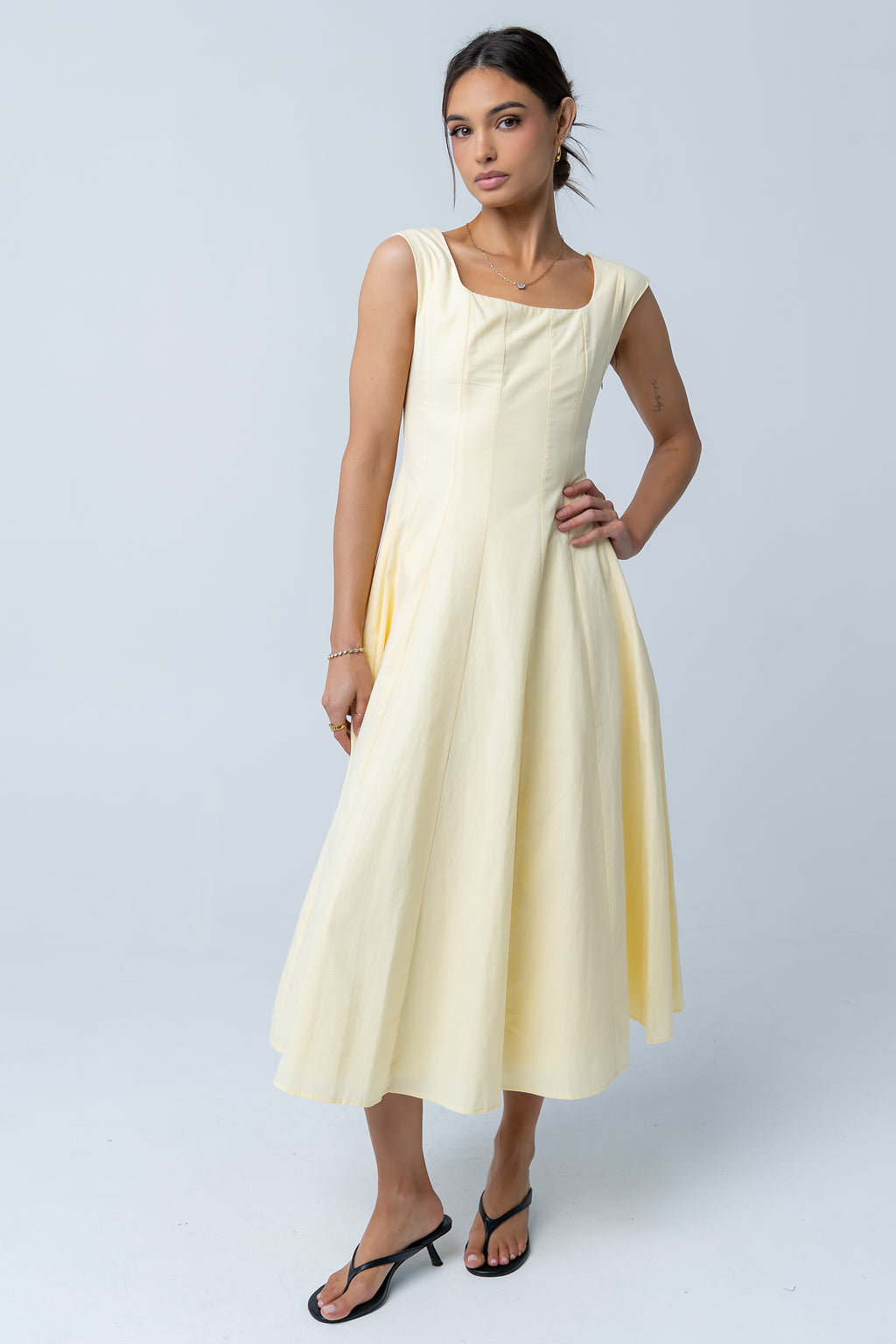 Colin Midi Dress in Butter Yellow