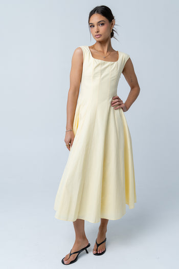 Colin Midi Dress in Butter Yellow
