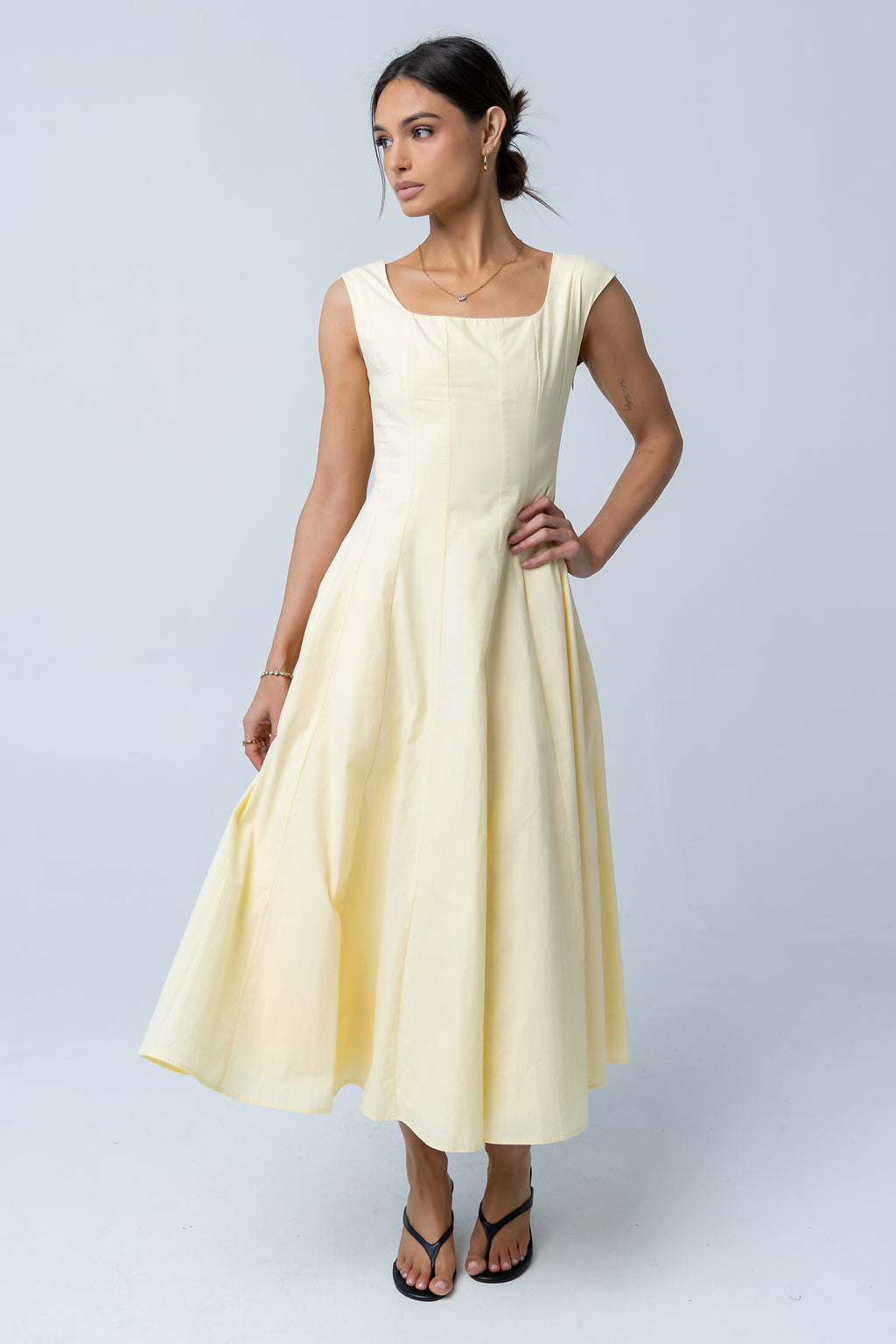 Colin Midi Dress in Butter Yellow
