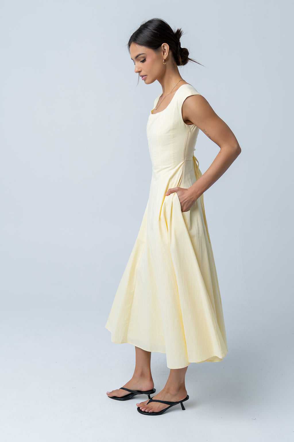 Colin Midi Dress in Butter Yellow