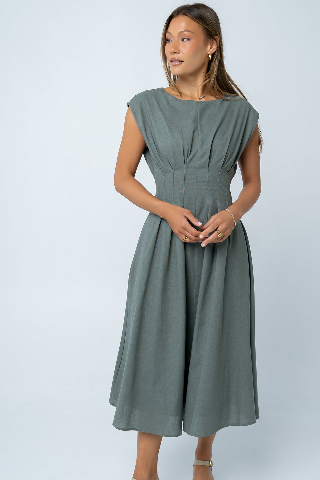 light green dress aesthetic ZAPAKA Women Prom Dress A-Line V Neck Floor-Length Beaded Tulle Light Green Evening Dress with Slit, Light Green / US2 main image 1