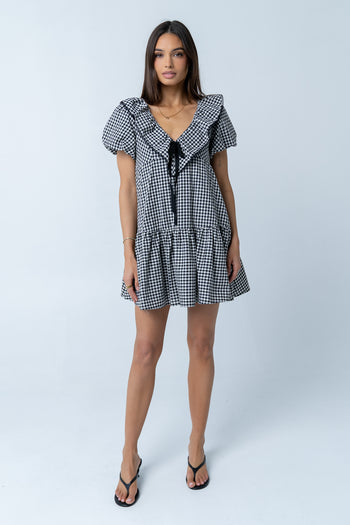 Tony Gingham Baby Doll Dress in Black