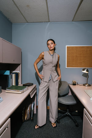 Carrie Pleated Trousers in Regular Taupe