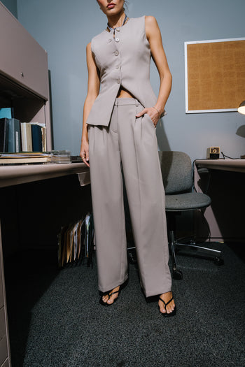 Carrie Pleated Trousers in Regular Taupe