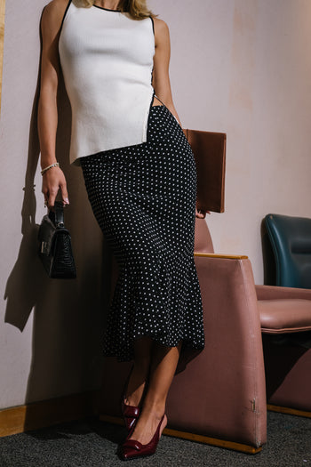 Gigi Polka Dot Midi Skirt in Black