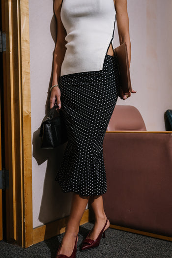 Gigi Polka Dot Midi Skirt in Black