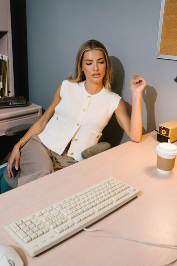Brooks Knit Vest in Cream - FINAL SALE
