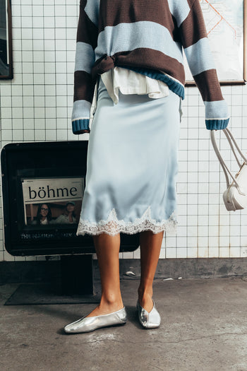 Cleo Lace Trim Midi Skirt in Blue