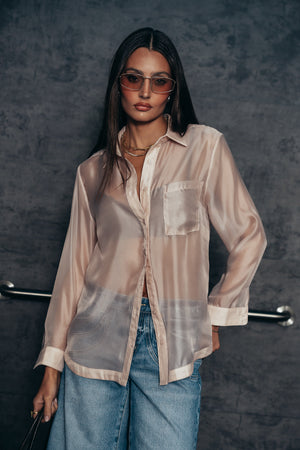 Liberty Sheer Button Up Blouse in Blush - FINAL SALE